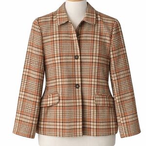Vintage Heritage Check Structured Blazer 90s Size 6 Preppy Office Autumn Winter